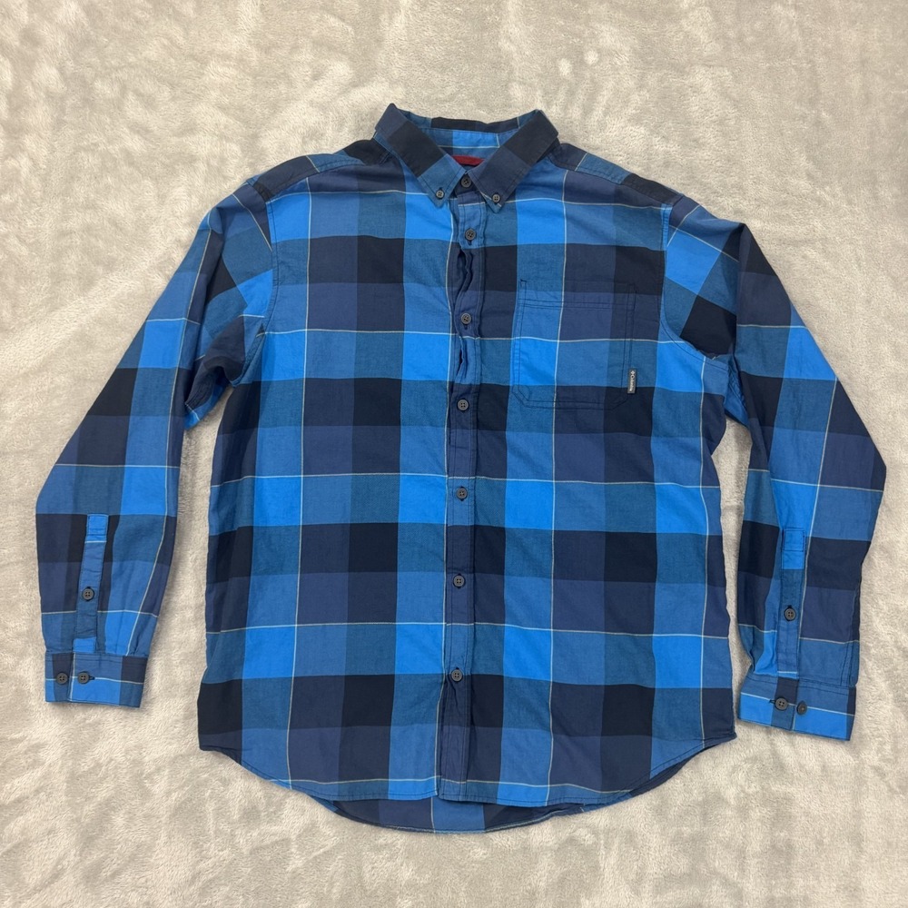 Columbia Shirt Mens XL Blue Black Buffalo Check Plaid Cotton Casual Outdoor